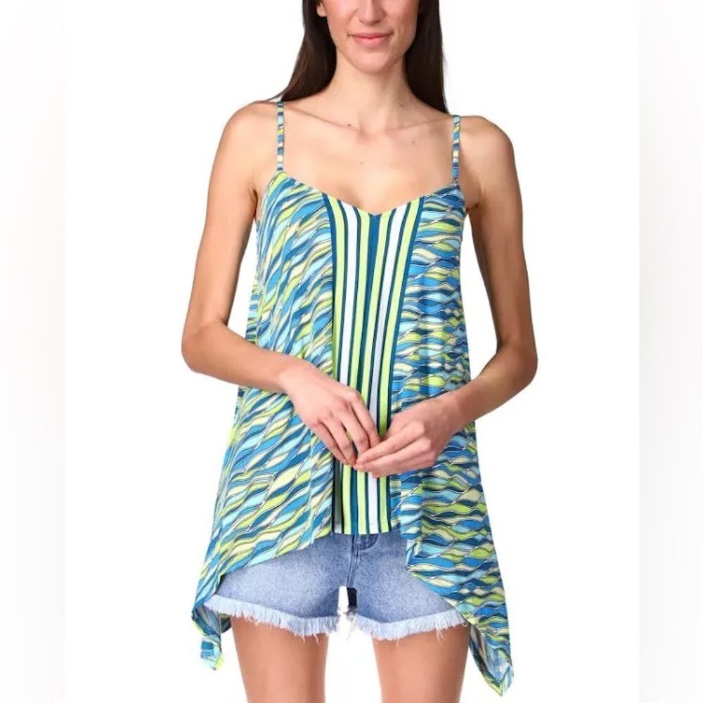 MICHAEL MICHAEL KORS Womens Green Adjustable Asymmetrical Hem V Neck Tank Top